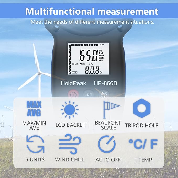 Anemómetro Digital - Medidor de Velocidad del Viento HoldPeak 866B - Vista 4